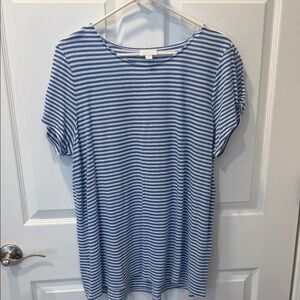 J. Jill Blue & White Striped Short Sleeve Tee - Scoop Neck